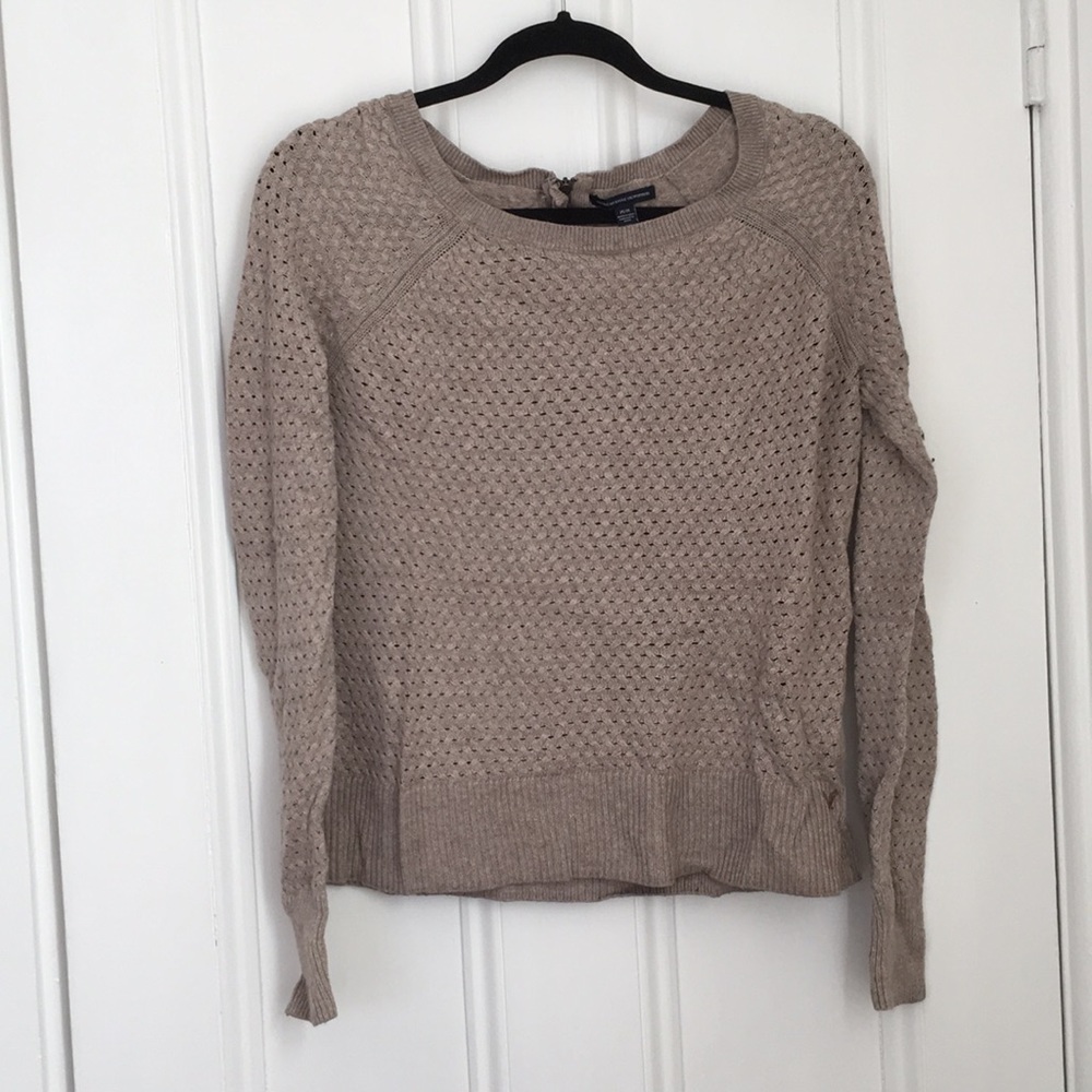 american eagle tan knit sweater w/ zipper